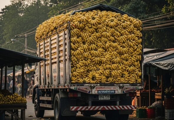 फर्जी नंबर प्लेट, ट्रक में ले जा रहे थे केले, जब हुई चेकिंग, तो पुलिस वाले भी हुए हक्के-बक्के!