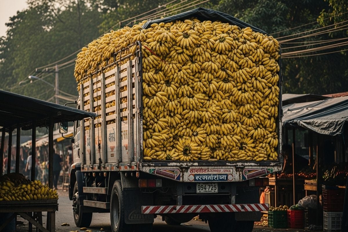 फर्जी नंबर प्लेट, ट्रक में ले जा रहे थे केले, जब हुई चेकिंग, तो पुलिस वाले भी हुए हक्के-बक्के!